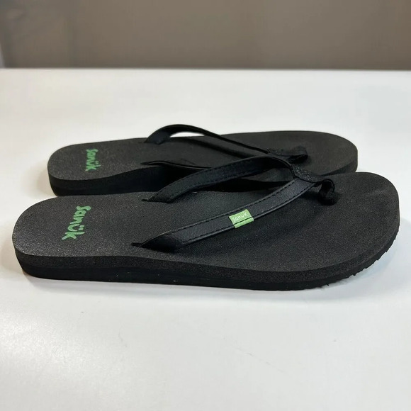 Sanuk Yoga Joy Flip Flops Womens 5 Slip On Comfort Beach Black - Picture 4 of 7